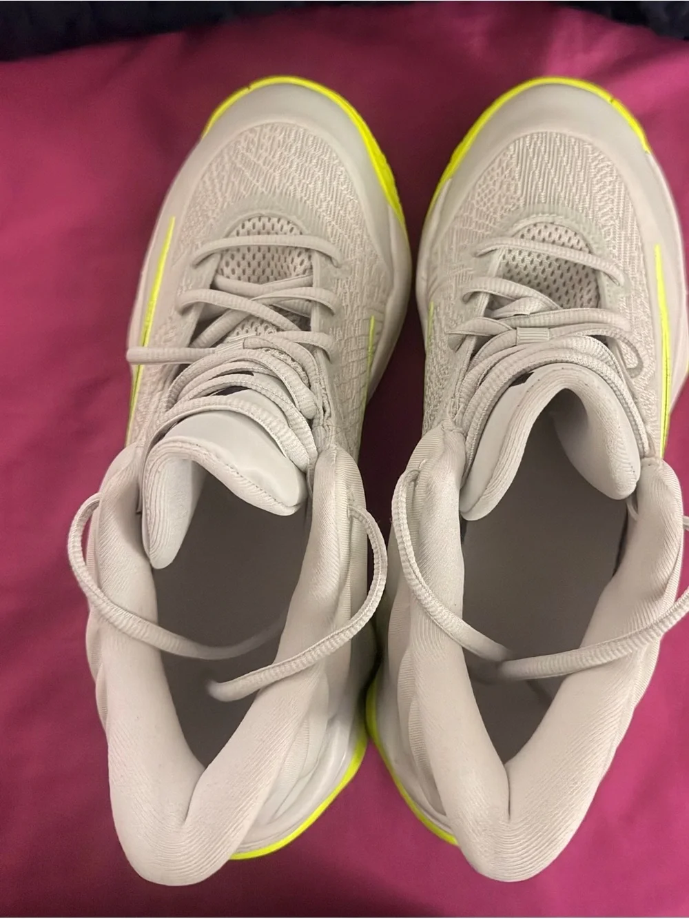 Nike White with Neon Yellow Accents Basketball Shoes